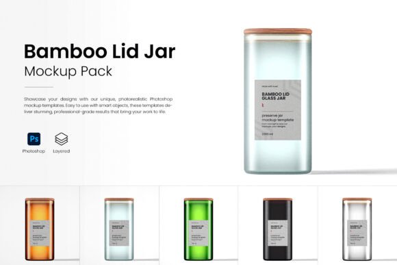 Download Rectangular Bamboo Lid Jar Mockup Pack - Bamboo lid Collection