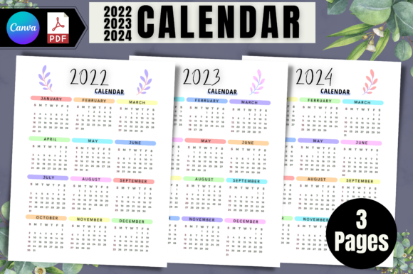 Download 2022 /2023/2024 Calendar Canva Printable - Canva printable Collection